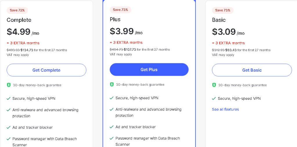 Pricing Table of Nord VPN 2025