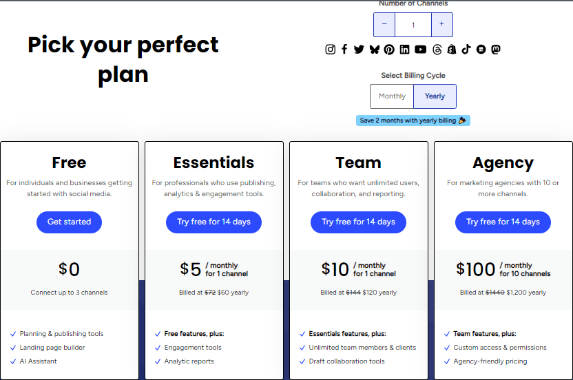 pricing plan for buffer social media management tool 2025