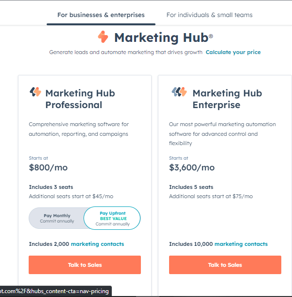 pricing plan of HubSpot 2025