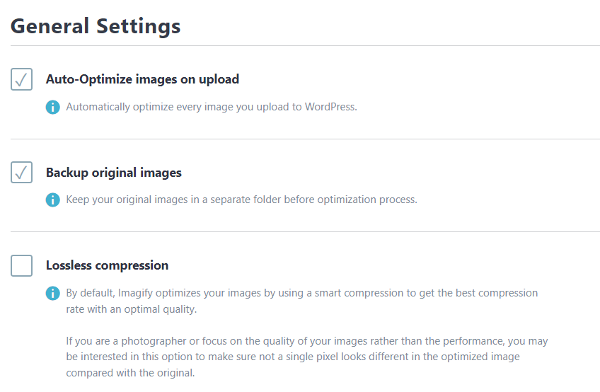 Imagify general settings