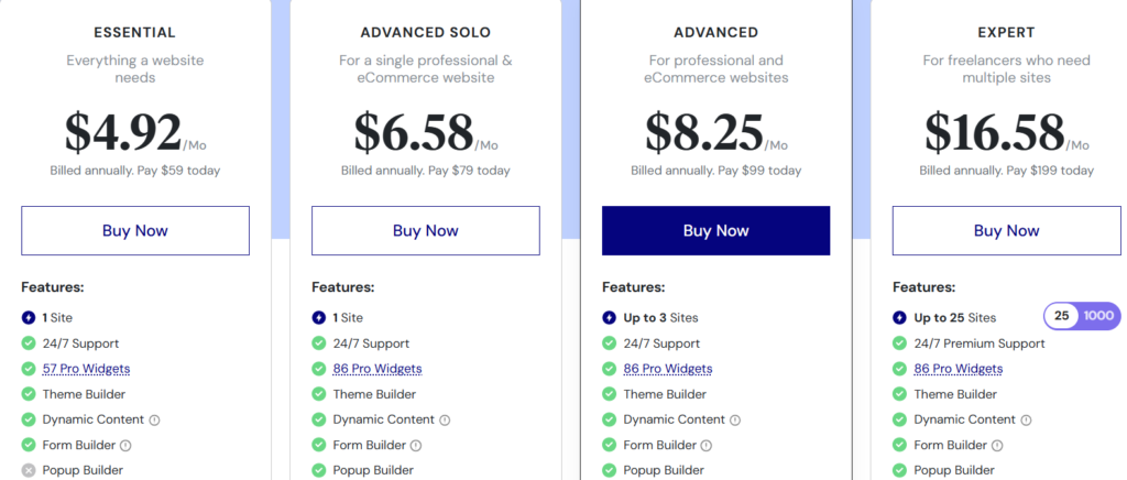 Pricing of Elementor Plugin 2025