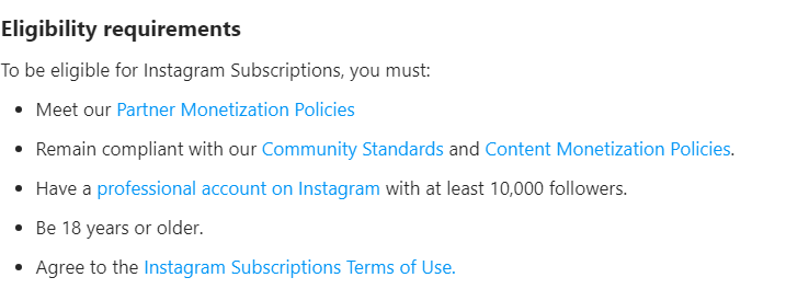 instagram eligibility criteria