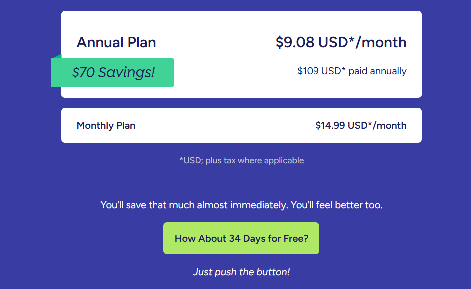 pricing table of ynab 2025